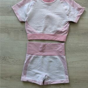 Pink Two Piece Workout Shorts Set